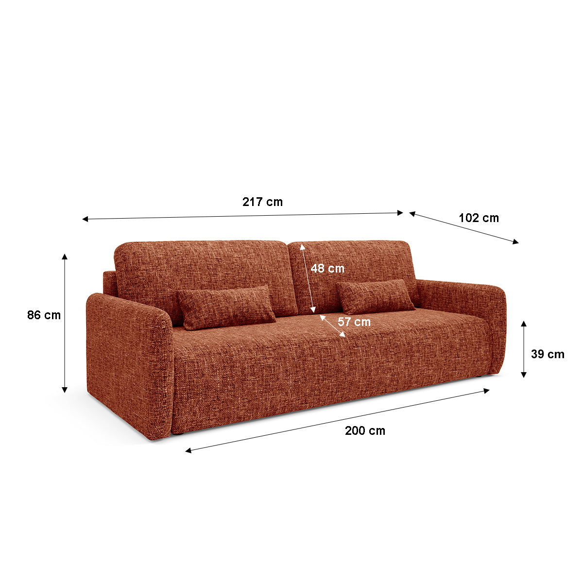 Canapé convertible 3 places avec coffre Lazare Terracotta - vue 7