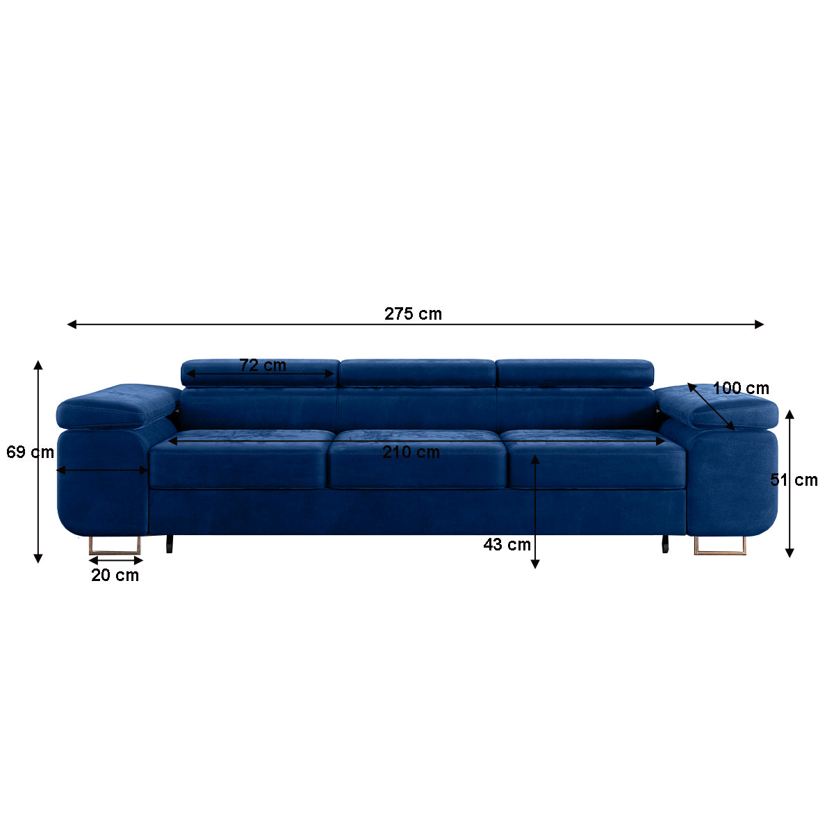 Canapé convertible 3 places Lyam Bleu - vue 3