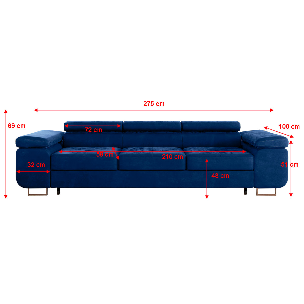 Canapé convertible 3 places Wilson velours Bleu - vue 4