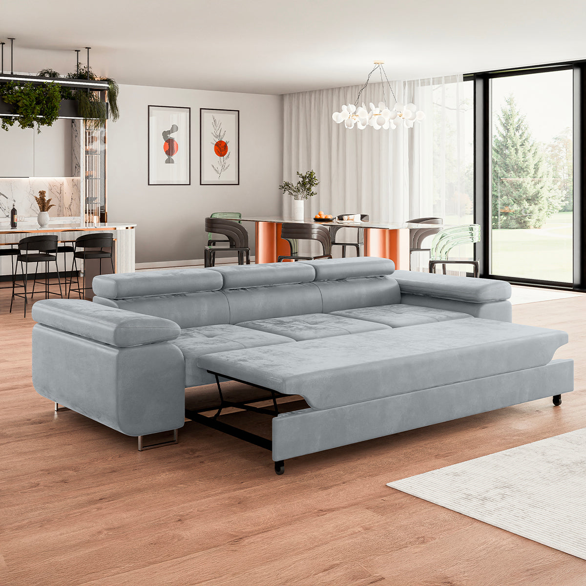 Canapé convertible 3 places Wilson velours Gris - vue 5