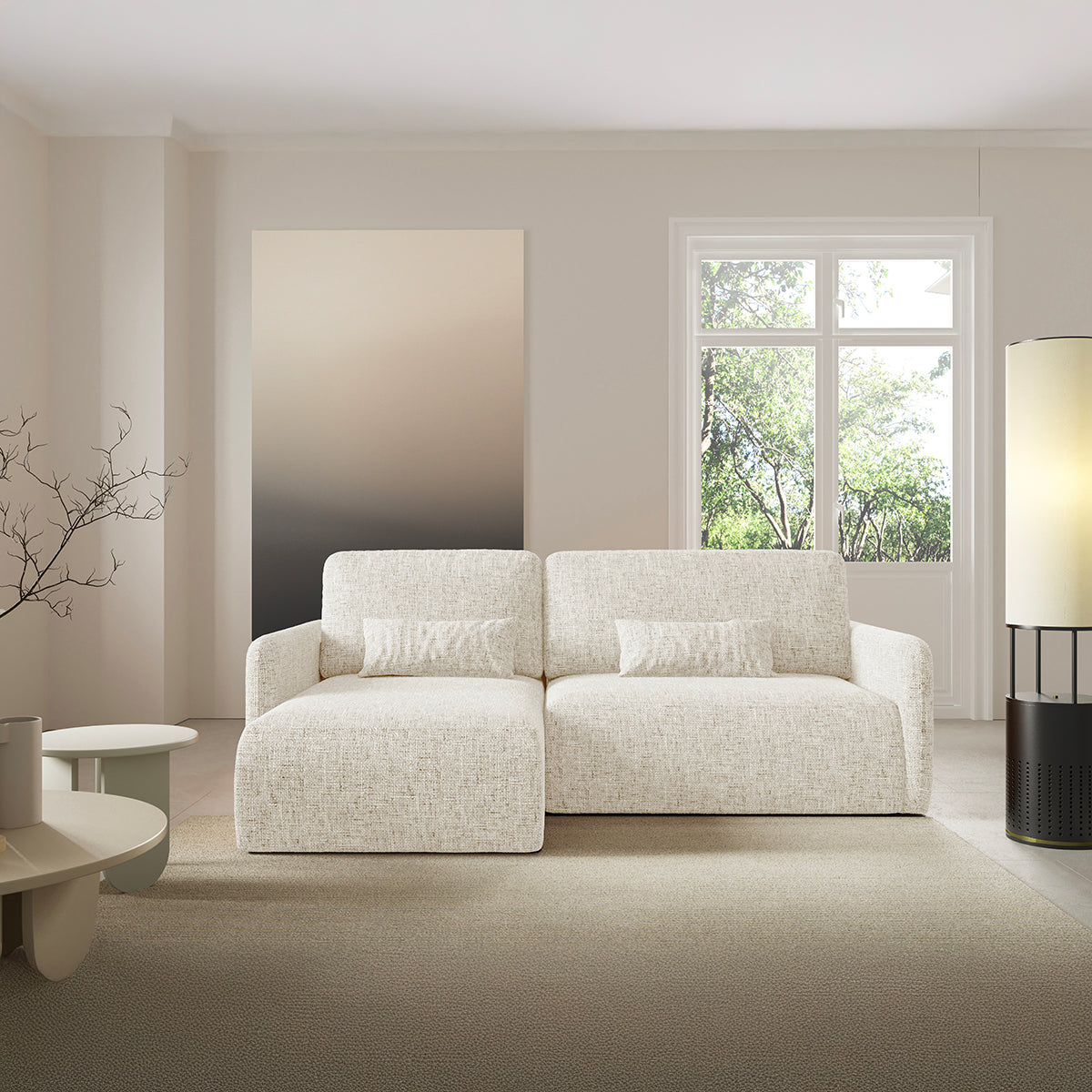 Canapé d'angle réversible et convertible 3 places avec coffre Lazare Blanc cassé - vue 5