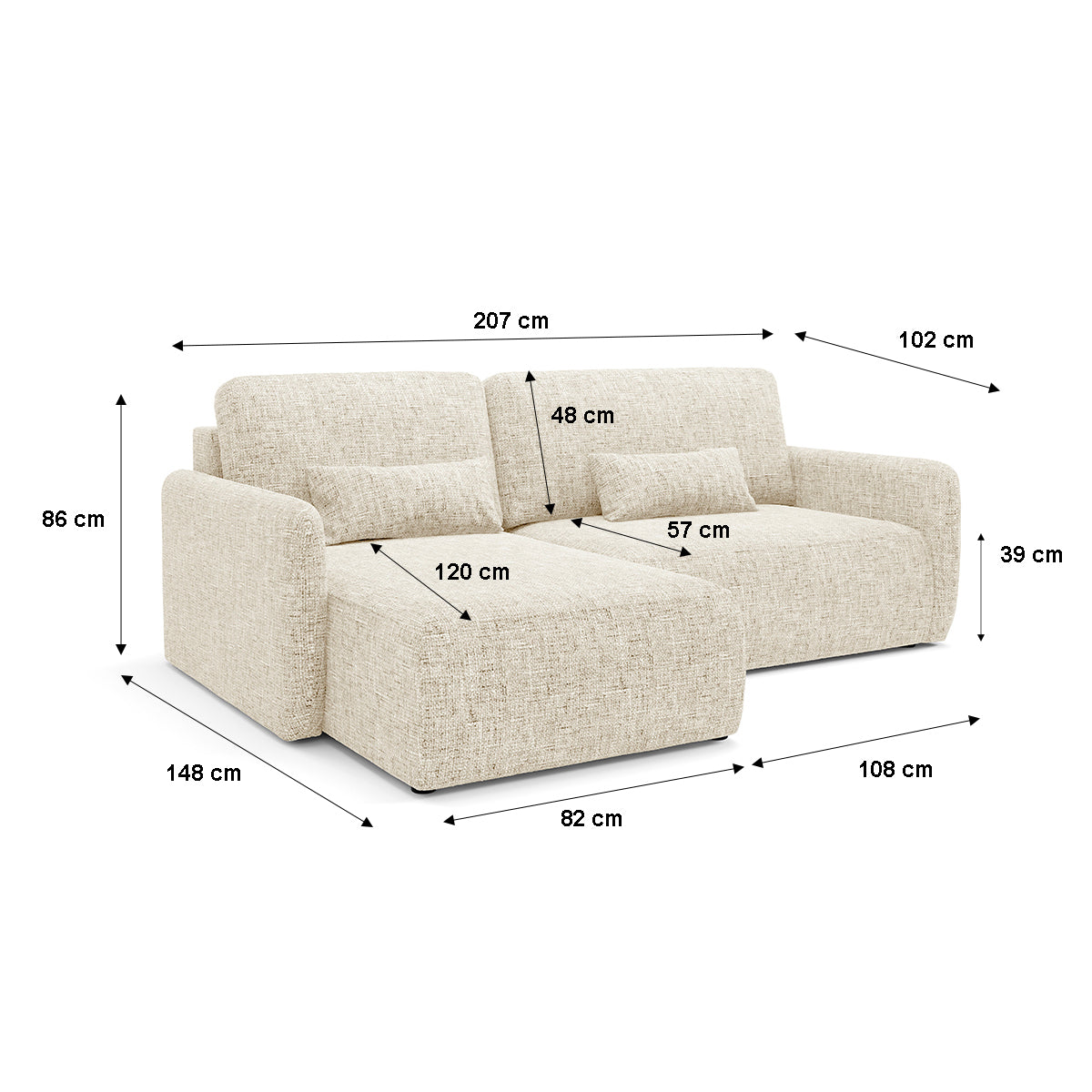 Canapé d'angle réversible et convertible 3 places avec coffre Lazare Blanc cassé - vue 7