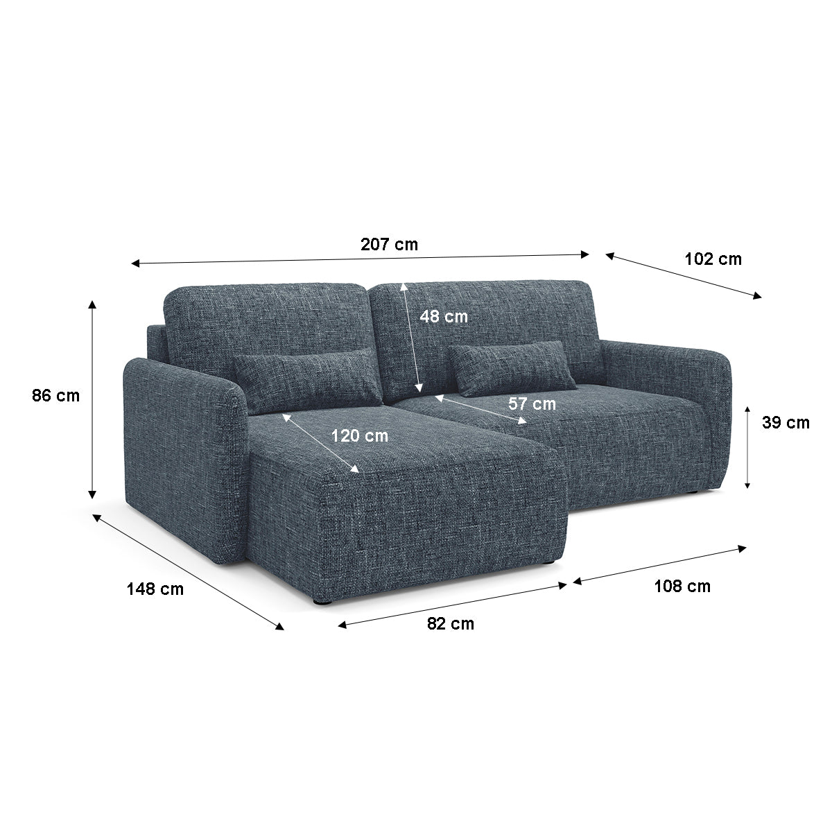 Canapé d'angle réversible et convertible 3 places avec coffre Lazare Bleu - vue 7