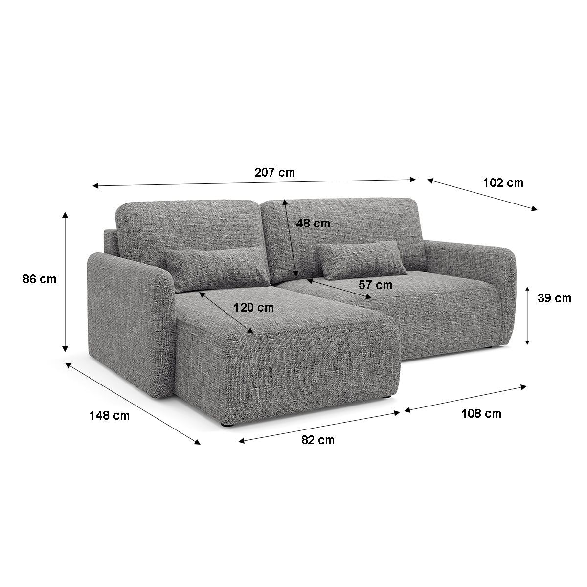 Canapé d'angle réversible et convertible 3 places avec coffre Lazare Gris - vue 7