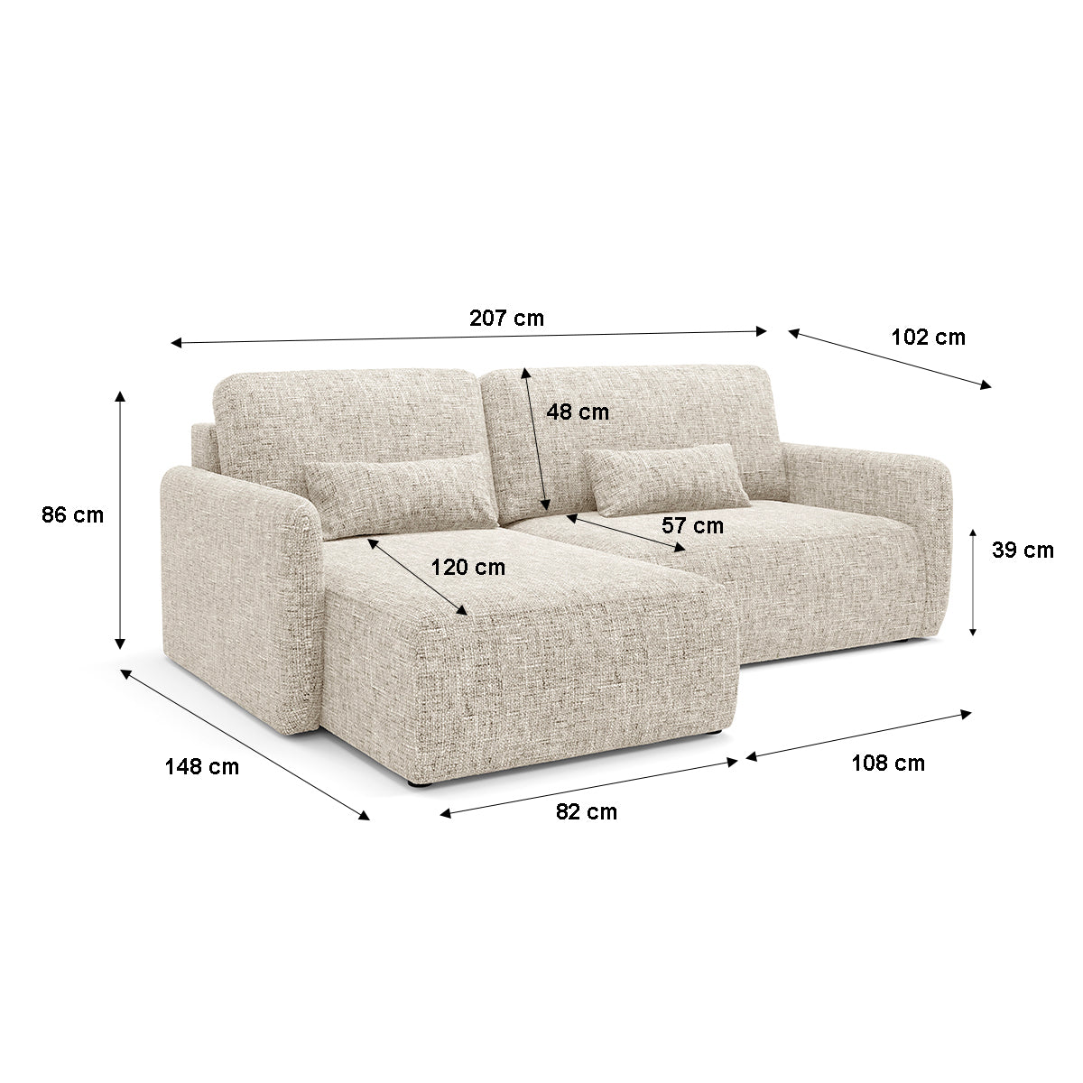 Canapé d'angle réversible et convertible 3 places avec coffre Lazare Gris clair - vue 7