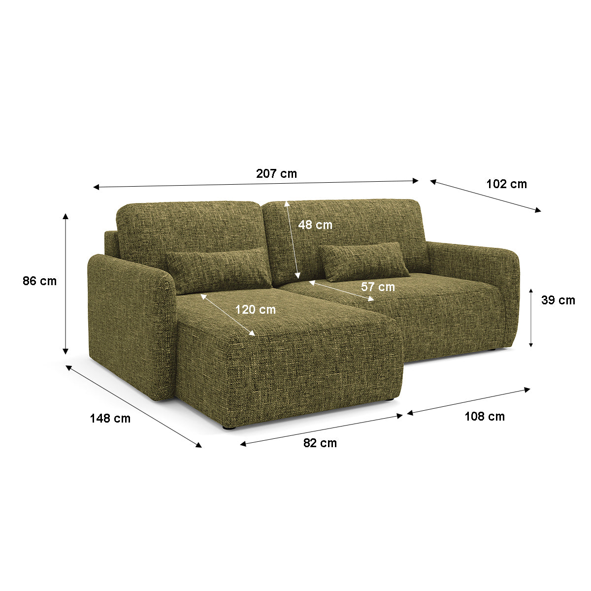 Canapé d'angle réversible et convertible 3 places avec coffre Lazare Vert - vue 7