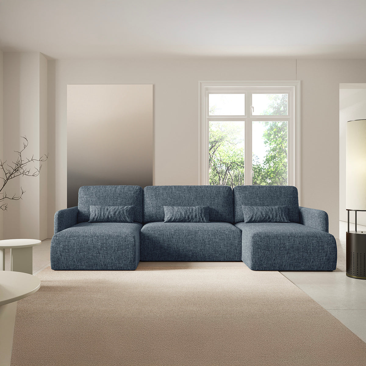 Canapé U convertible 4 places avec coffre Lazare Bleu - vue 5