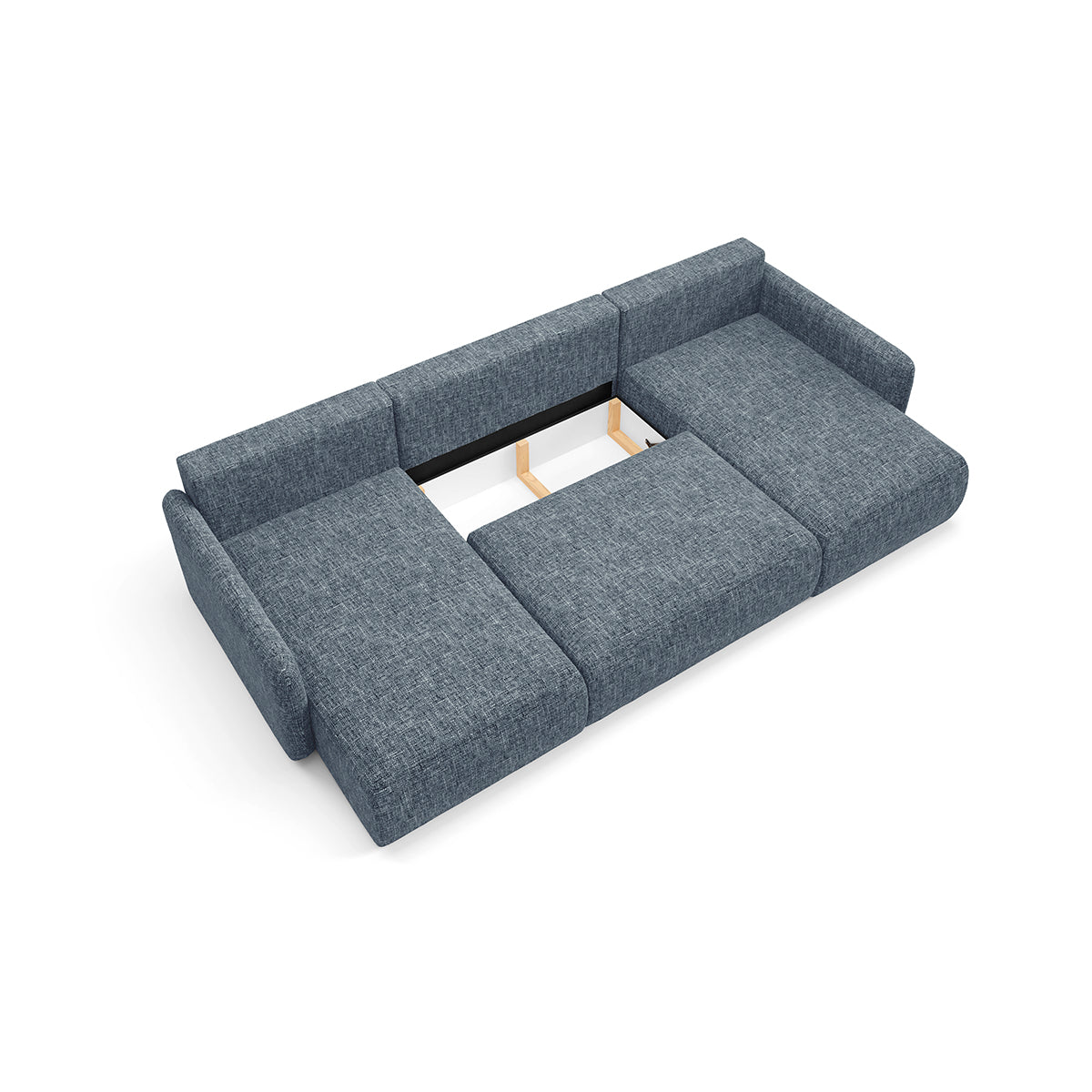 Canapé U convertible 4 places avec coffre Lazare Bleu - vue 3