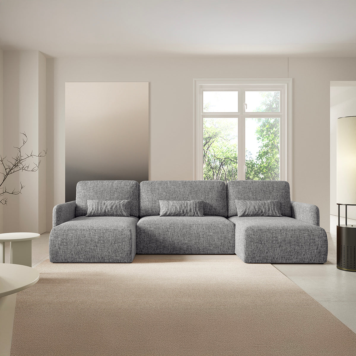 Canapé U convertible 4 places avec coffre Lazare Gris - vue 5