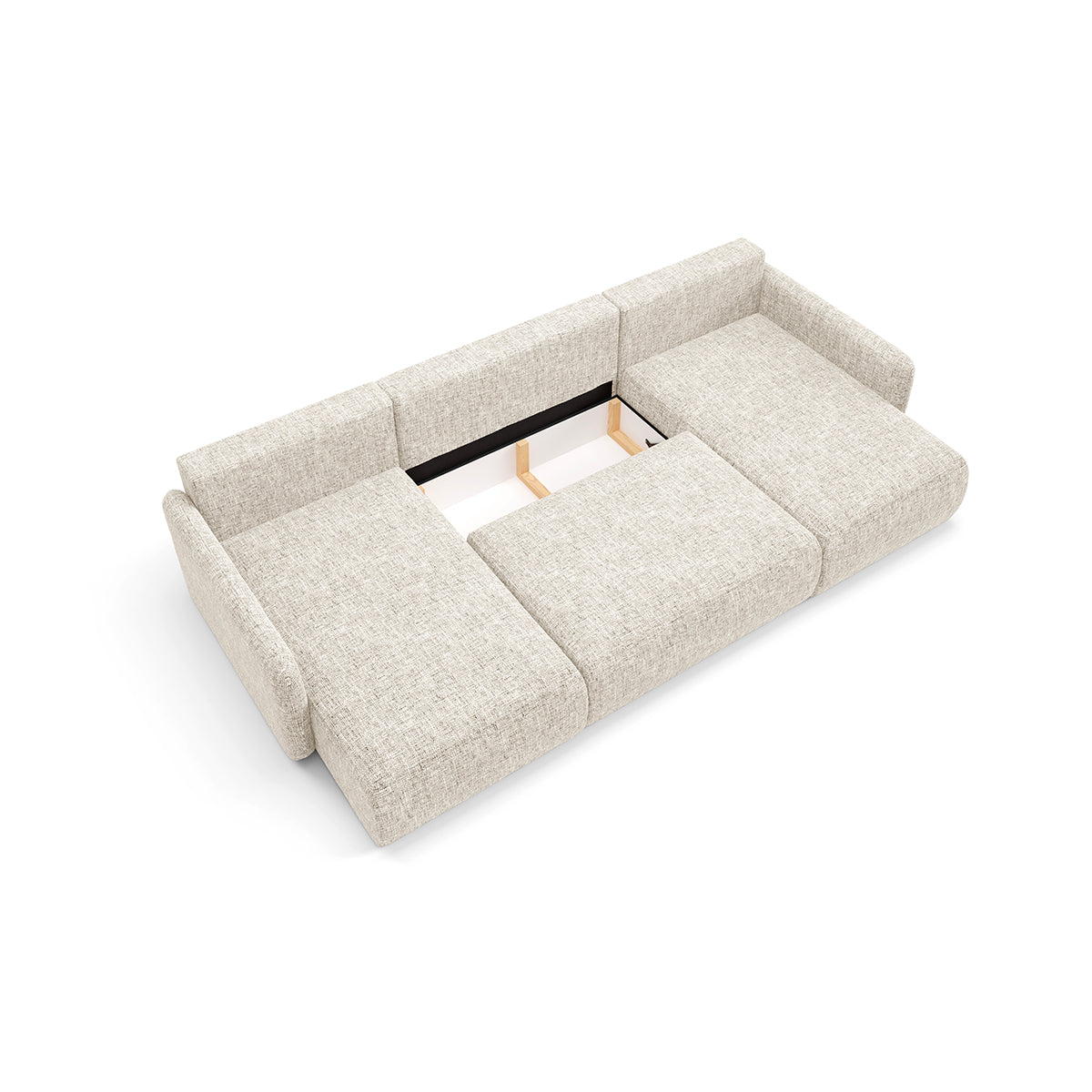 Canapé U convertible 4 places avec coffre Lazare Gris clair - vue 3