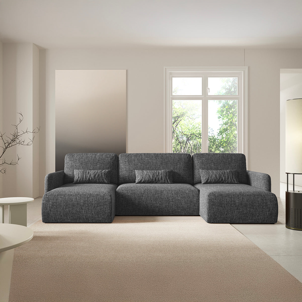 Canapé U convertible 4 places avec coffre Lazare Gris foncé - vue 5