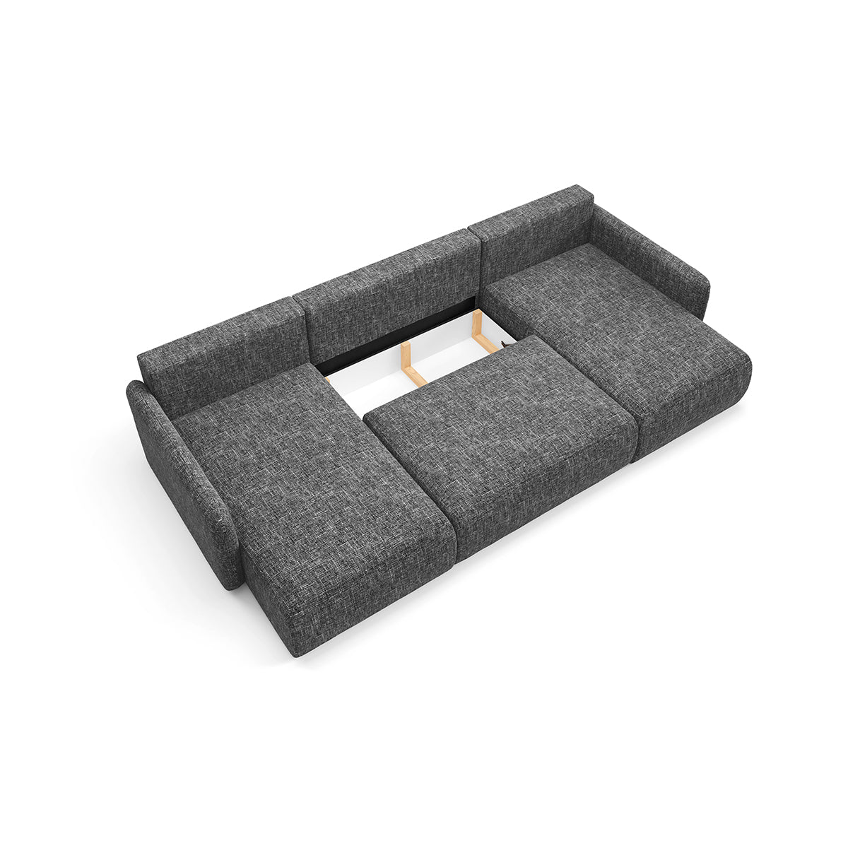 Canapé U convertible 4 places avec coffre Lazare Gris foncé - vue 3