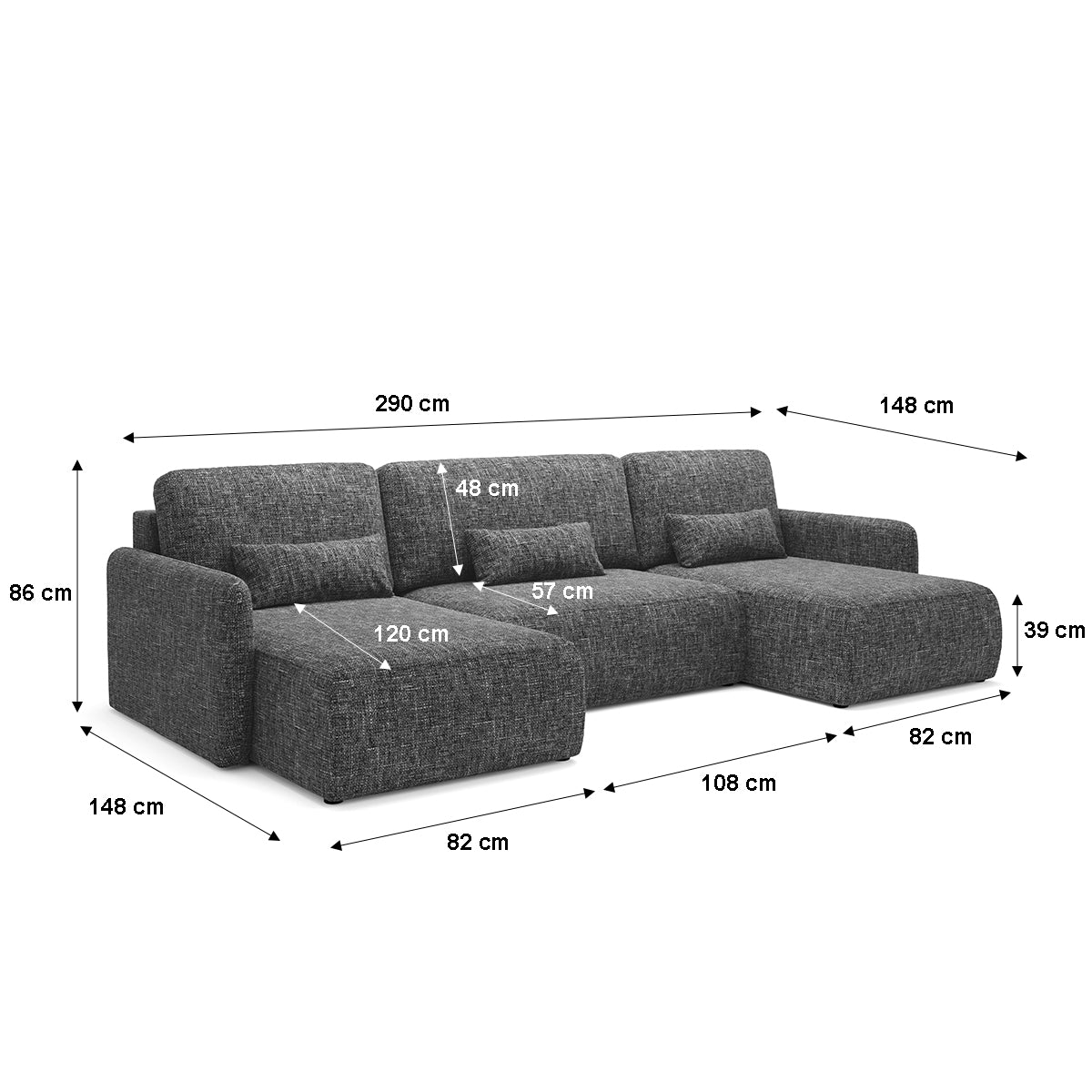 Canapé U convertible 4 places avec coffre Lazare Gris foncé - vue 7