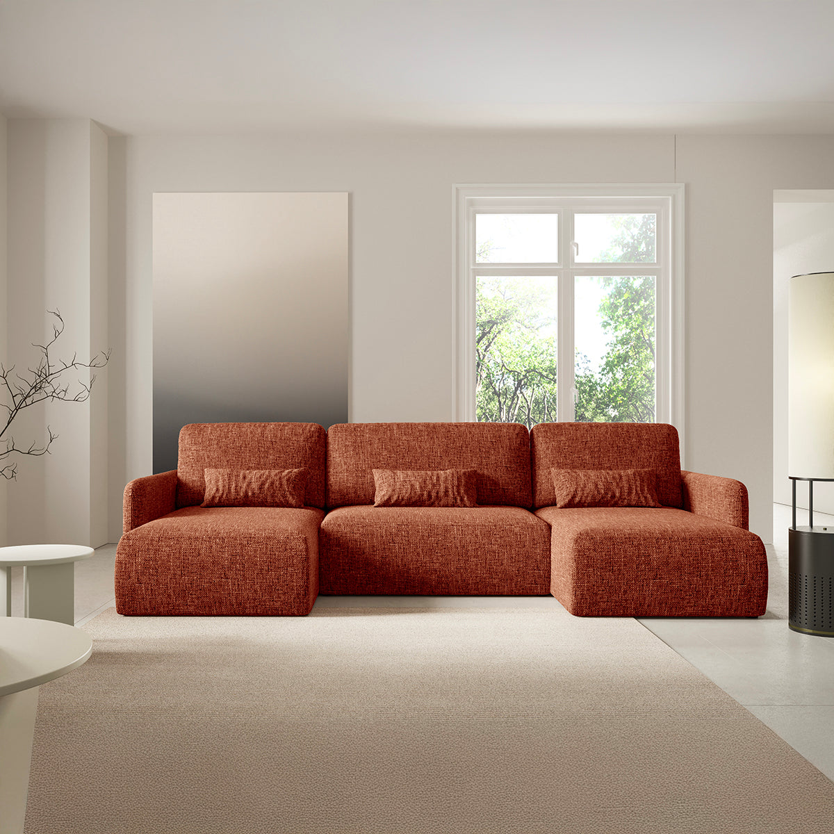 Canapé U convertible 4 places avec coffre Lazare Terracotta - vue 5