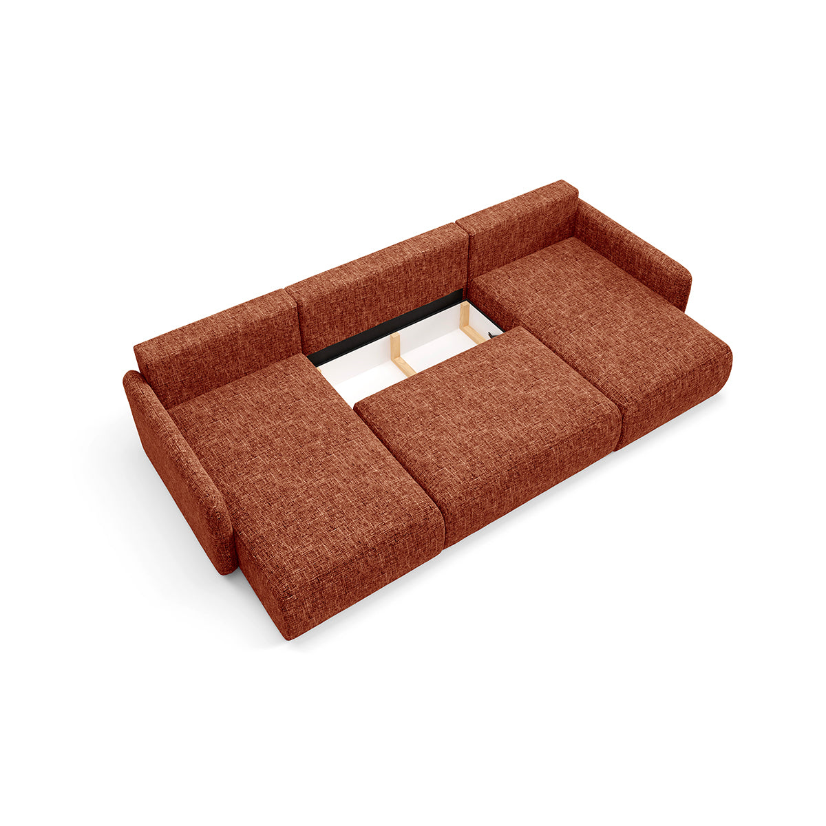 Canapé U convertible 4 places avec coffre Lazare Terracotta - vue 3