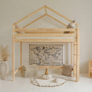 Lit cabane mi-hauteur 90x190 sommier inclus Candice Bois