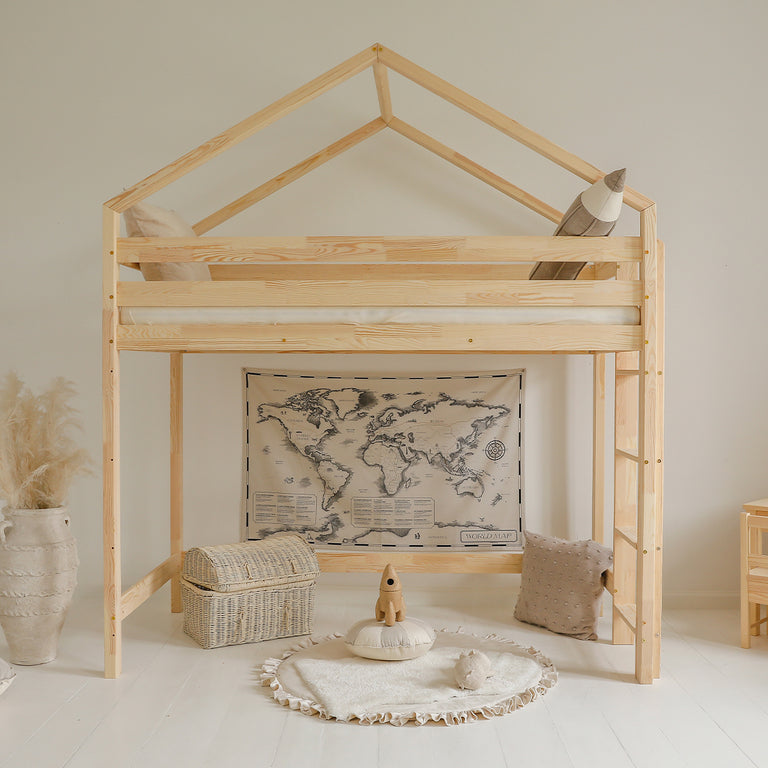 Lit cabane mi-hauteur 90x190 sommier inclus Candice Bois
