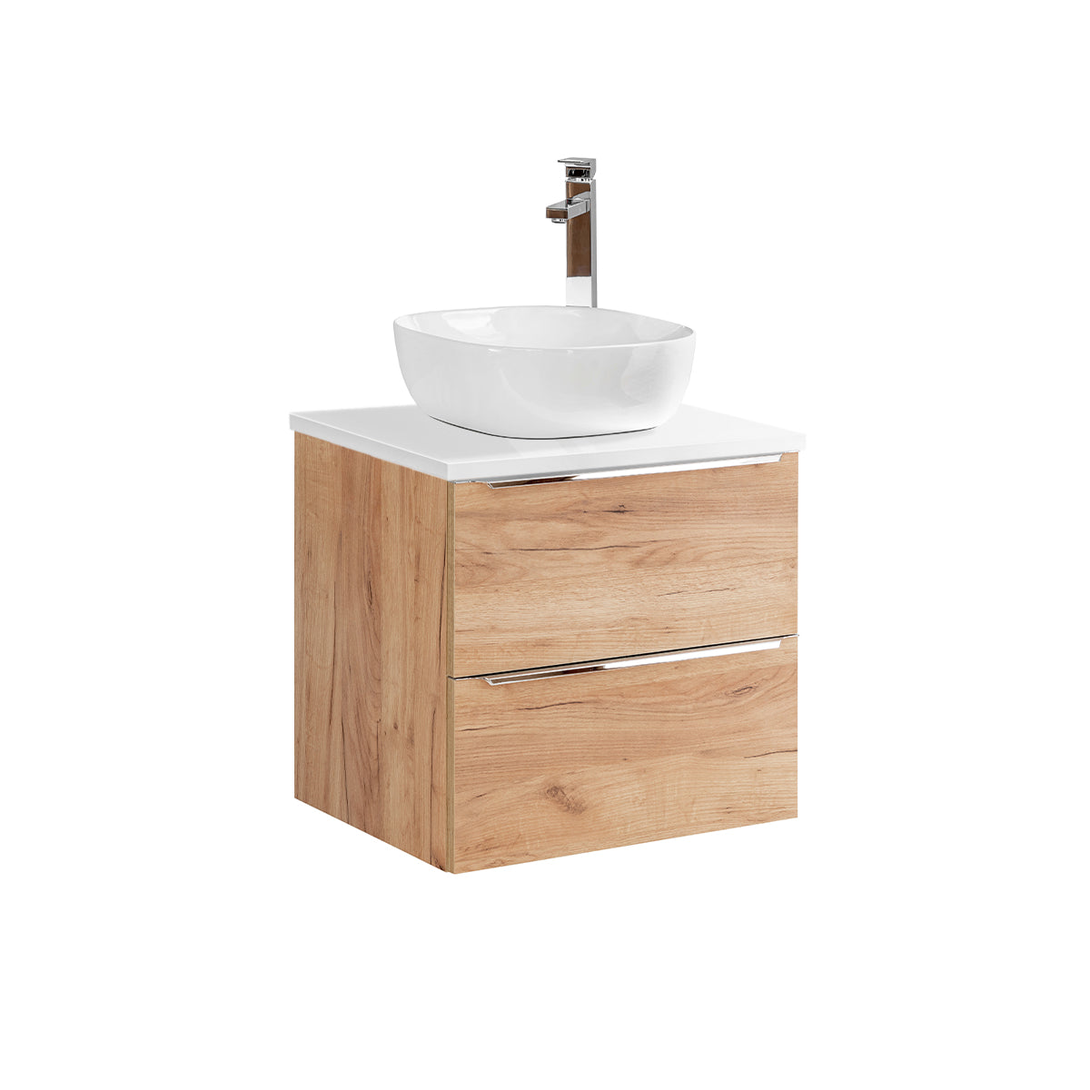 Ensemble meuble simple vasque 60cm et colonne April Bois et Blanc - vue 2