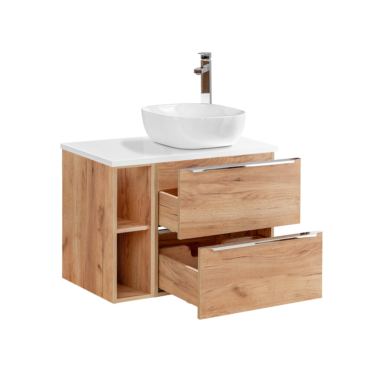 Ensemble meuble simple vasque 80cm 2 niches et colonne April Bois et Blanc - vue 4