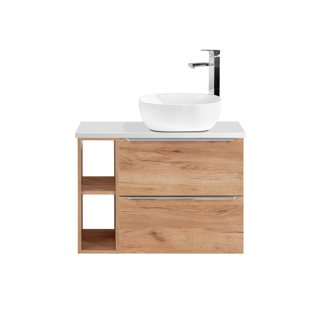 Meuble simple vasque 80cm 2 niches April Bois et Blanc - vue 3