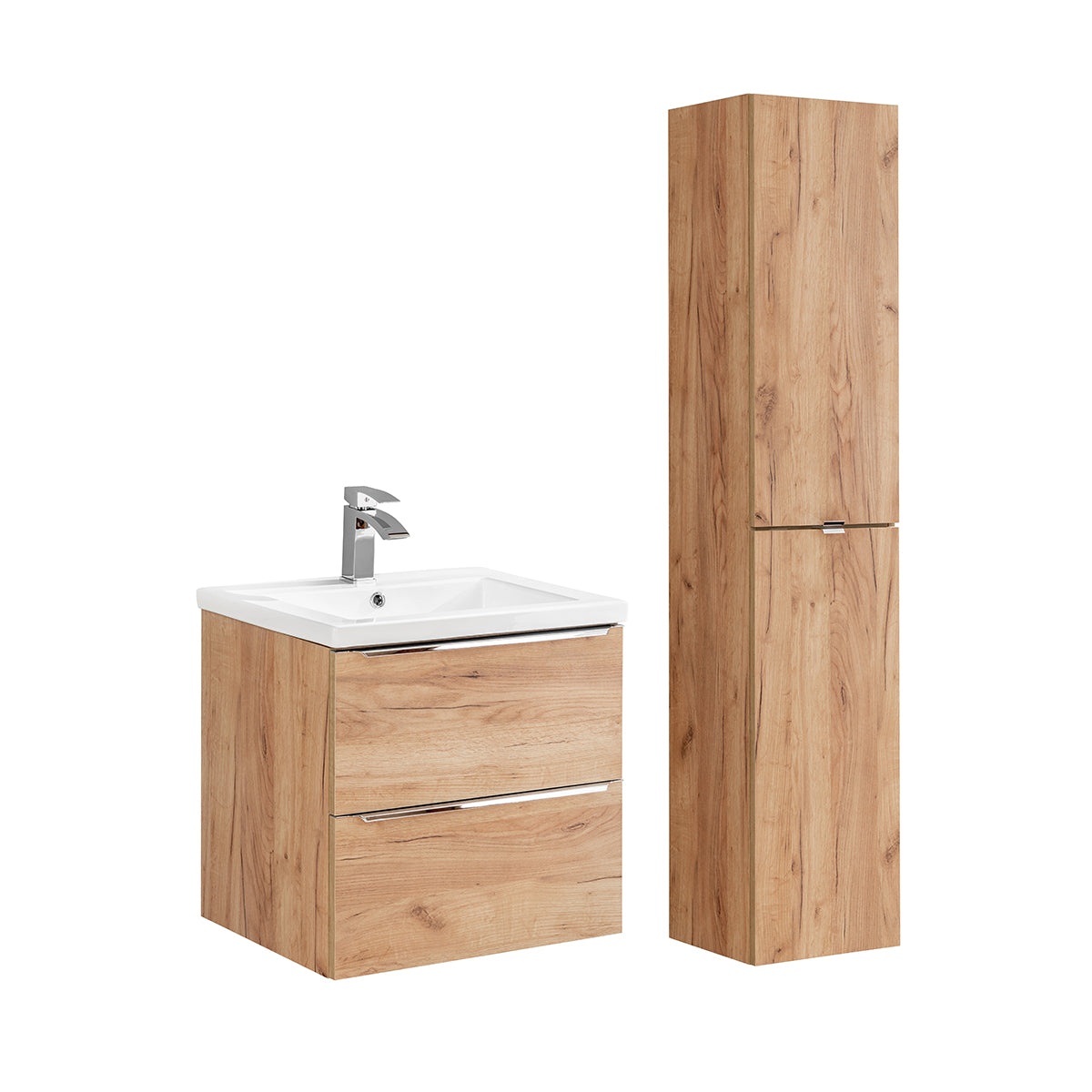 Ensemble meuble simple vasque encastrée 60cm et colonne April Bois