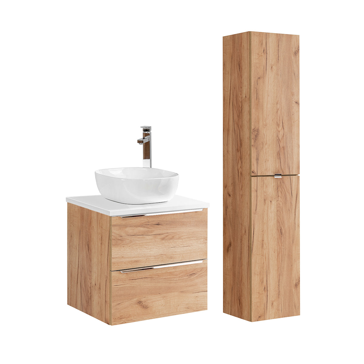 Ensemble meuble simple vasque 60cm et colonne April Bois et Blanc