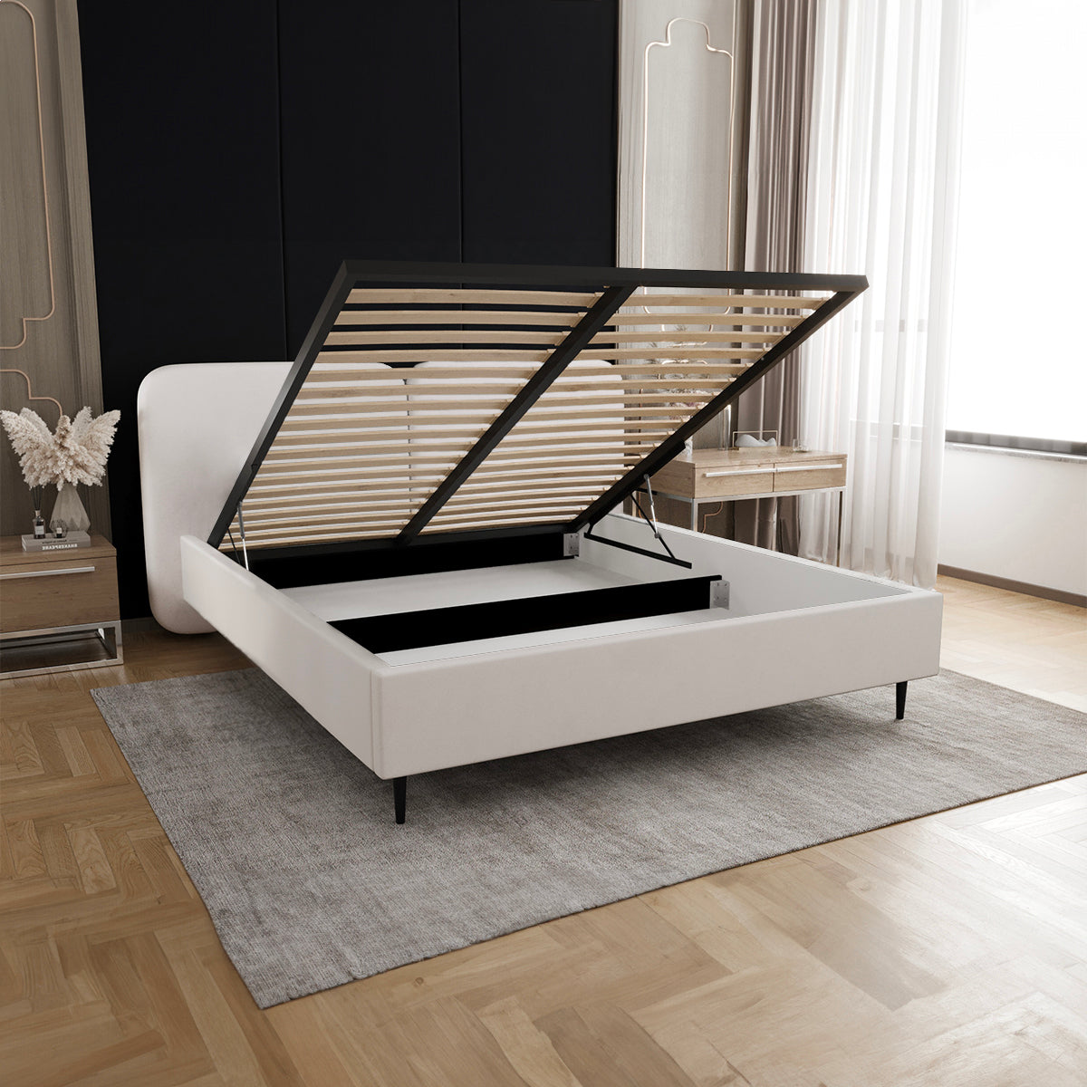 Lit coffre 160x200 sommier inclus Luz Blanc cassé - vue 3