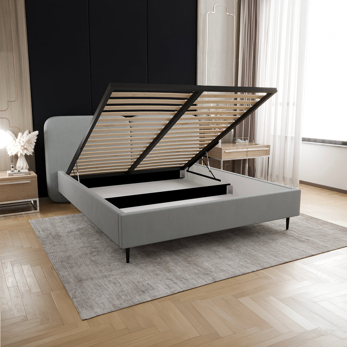 Lit coffre 160x200 sommier inclus Luz Gris - vue 3