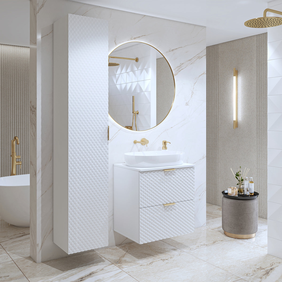 Ensemble meuble sous-vasque 60cm et colonne sur pieds Cléa Blanc - vue 3