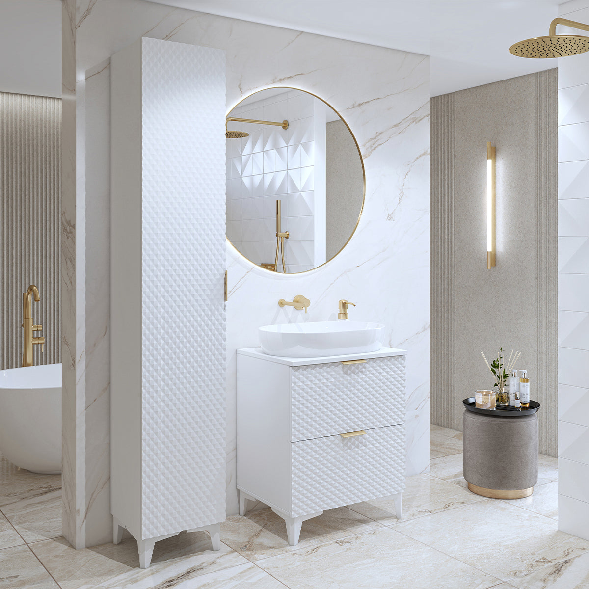 Ensemble meuble sous-vasque 60cm et colonne sur pieds Cléa Blanc