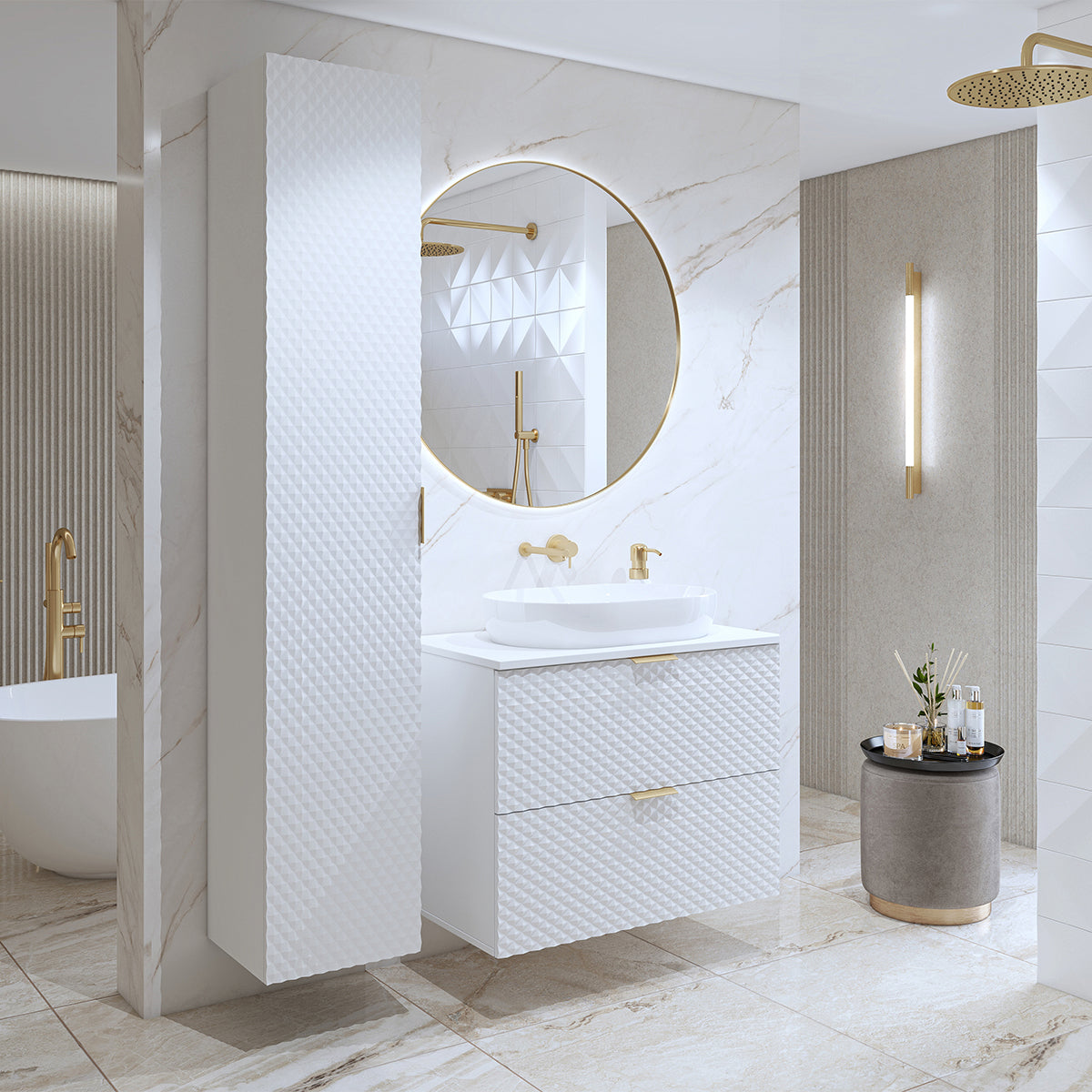 Ensemble meuble sous-vasque 80cm et colonne sur pieds Cléa Blanc - vue 3