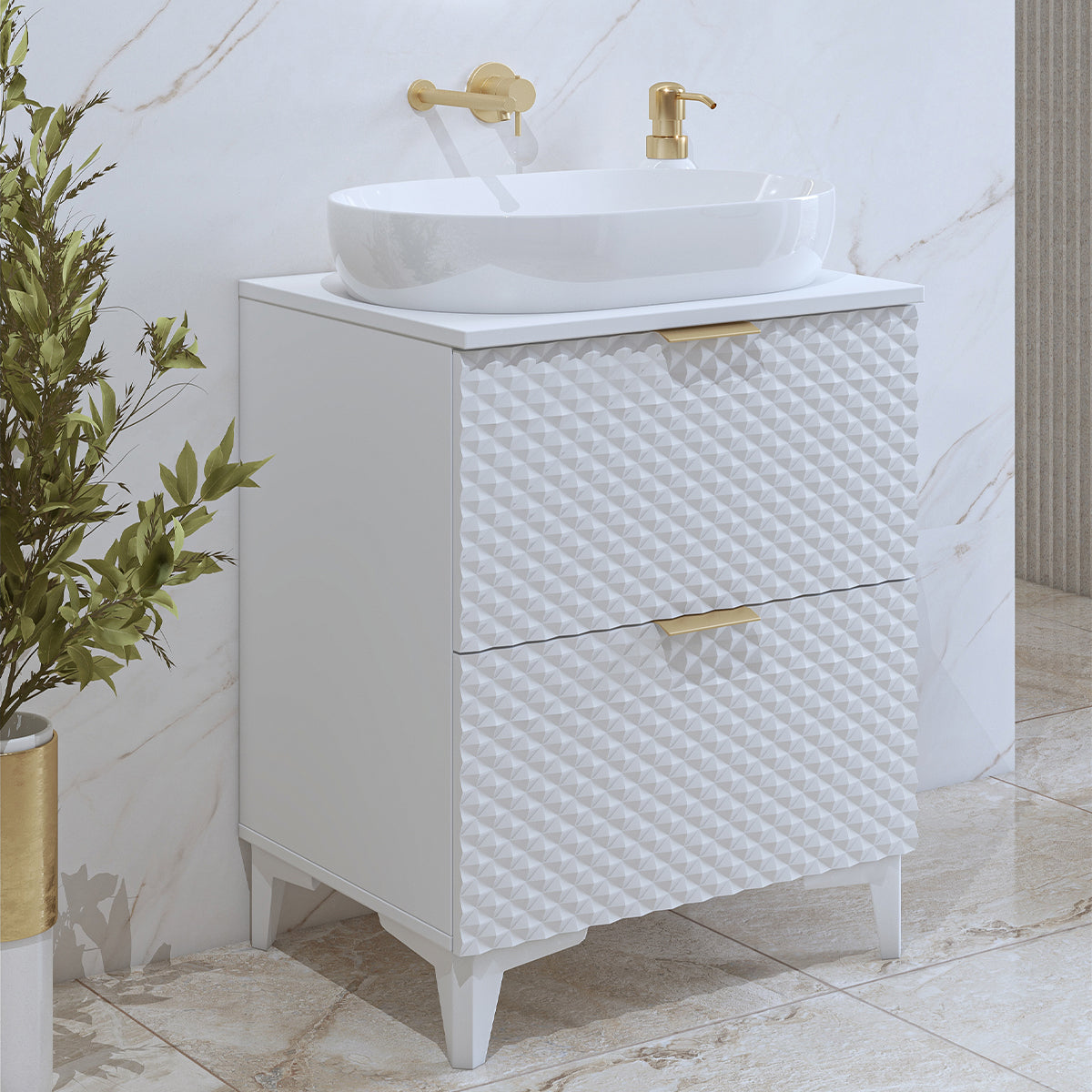 Meuble sous-vasque 60cm sur pieds Cléa Blanc - vue 4