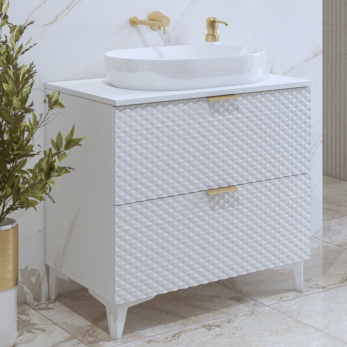 Meuble sous-vasque 80cm sur pieds Cléa Blanc - vue 4
