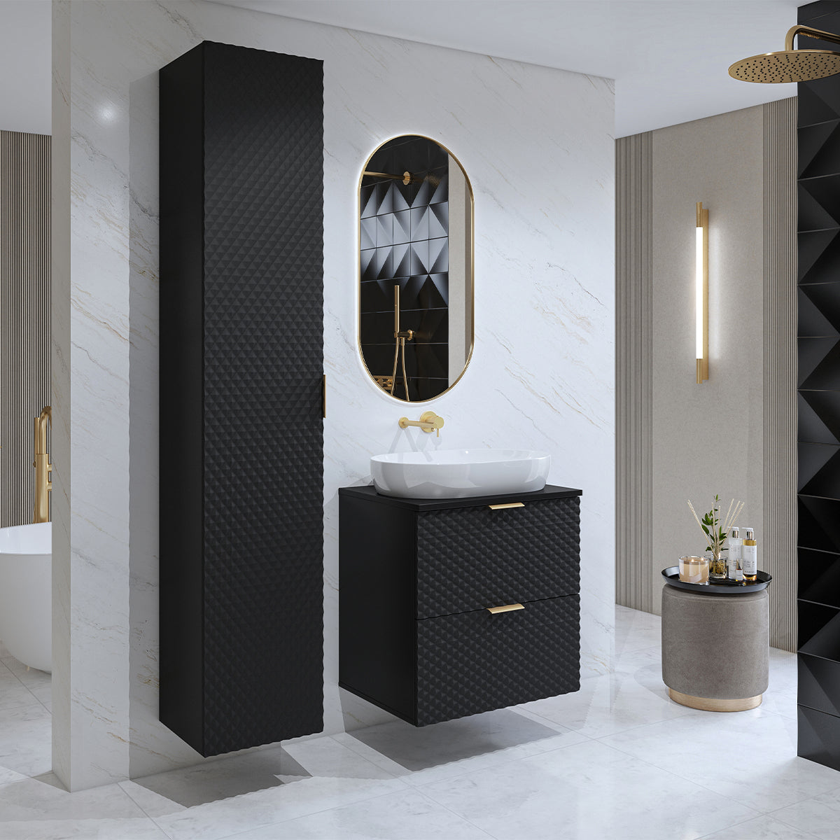 Ensemble meuble sous-vasque 60cm et colonne sur pieds Cléa Noir - vue 3