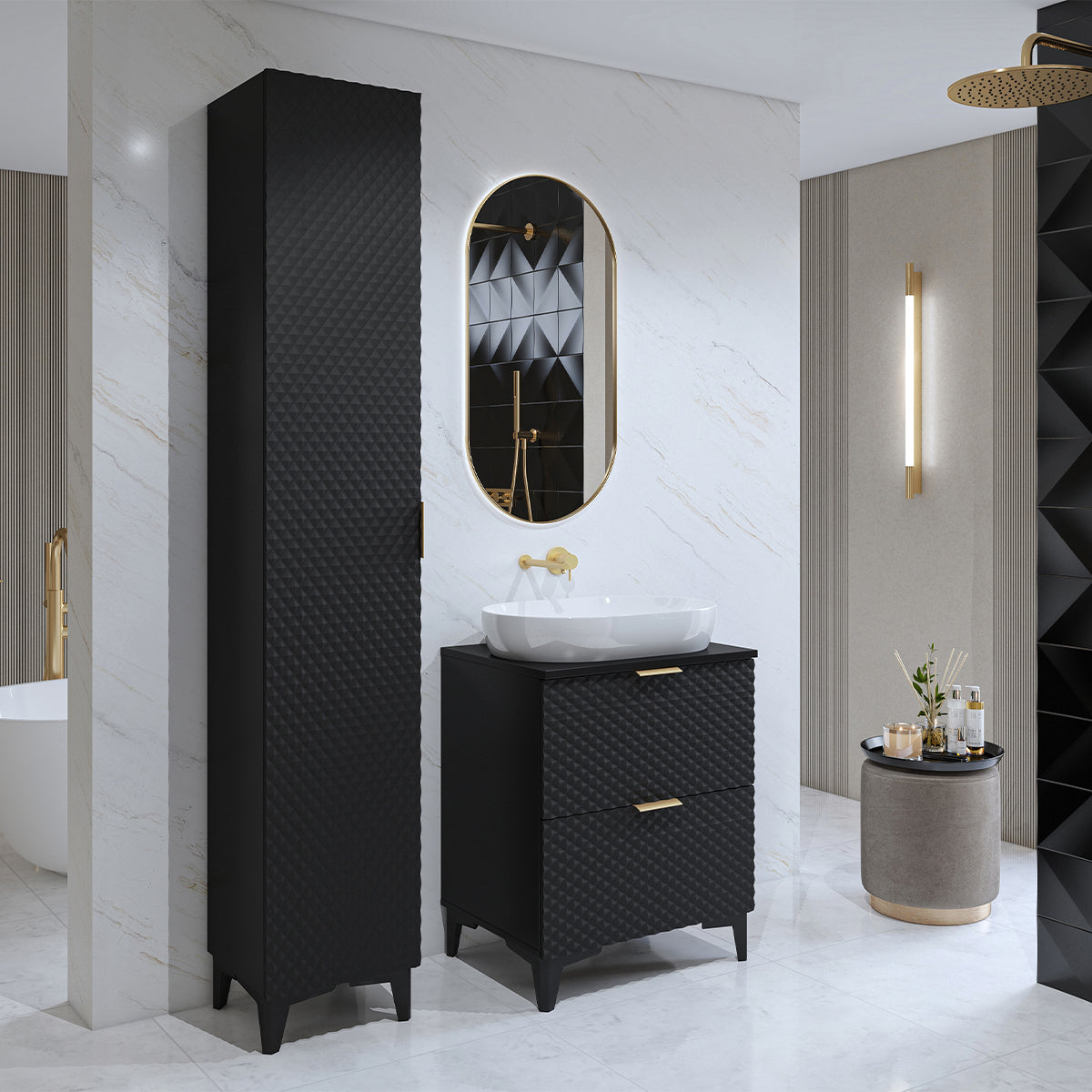 Ensemble meuble sous-vasque 60cm et colonne sur pieds Cléa Noir