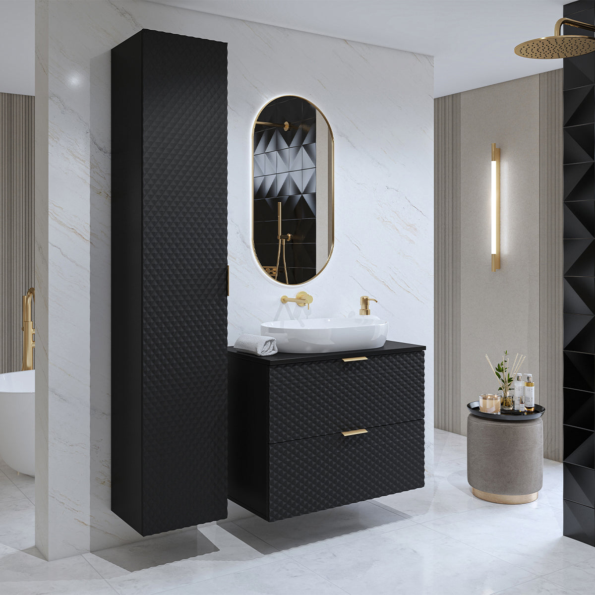Ensemble meuble sous-vasque 80cm et colonne sur pieds Cléa Noir - vue 3