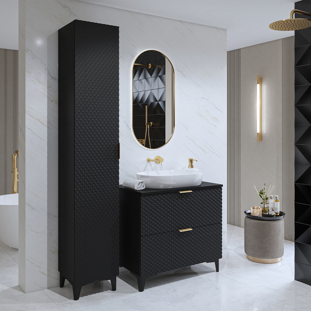 Ensemble meuble sous-vasque 80cm et colonne sur pieds Cléa Noir
