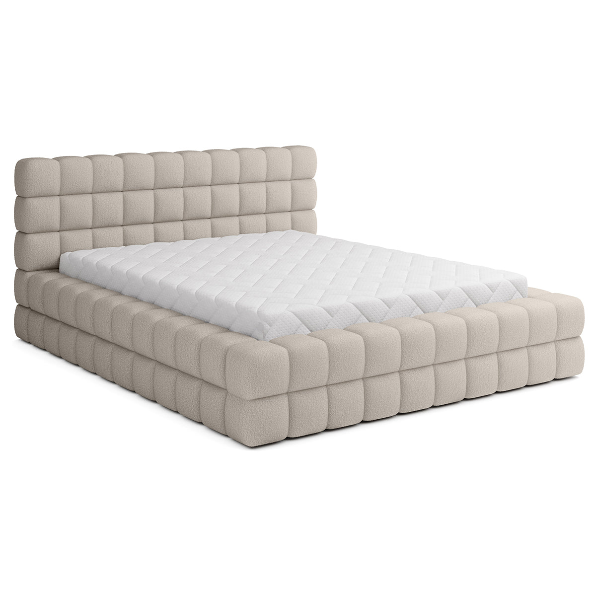 Lit coffre 160x200 sommier inclus Cloud tissu bouclette Beige