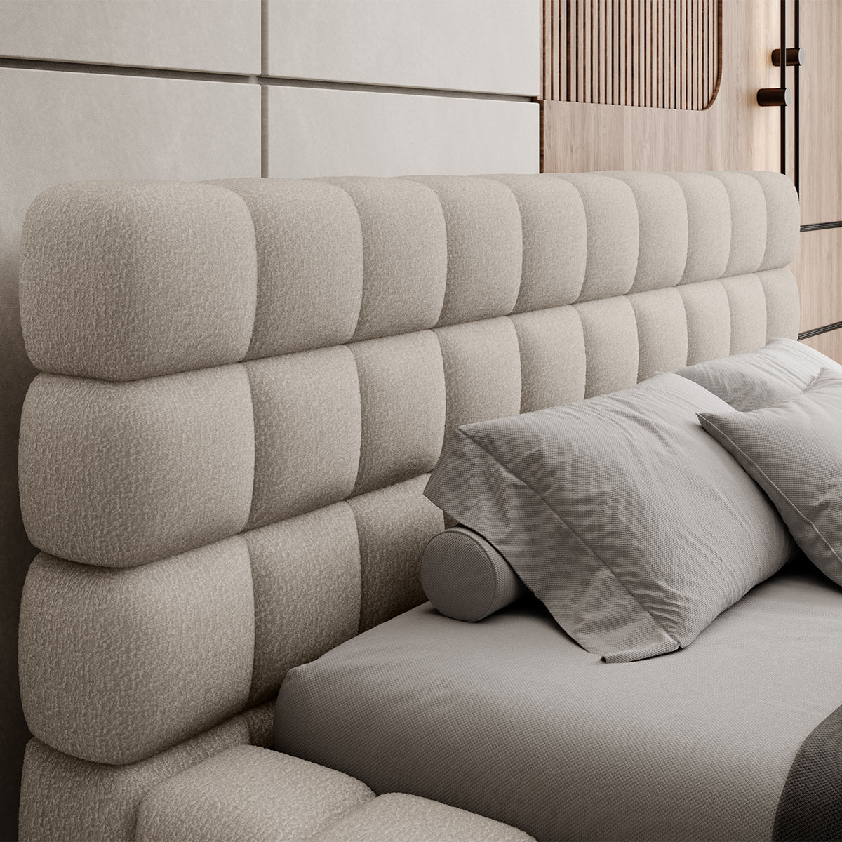 Lit coffre 160x200 sommier inclus Cloud tissu bouclette Beige - vue 6