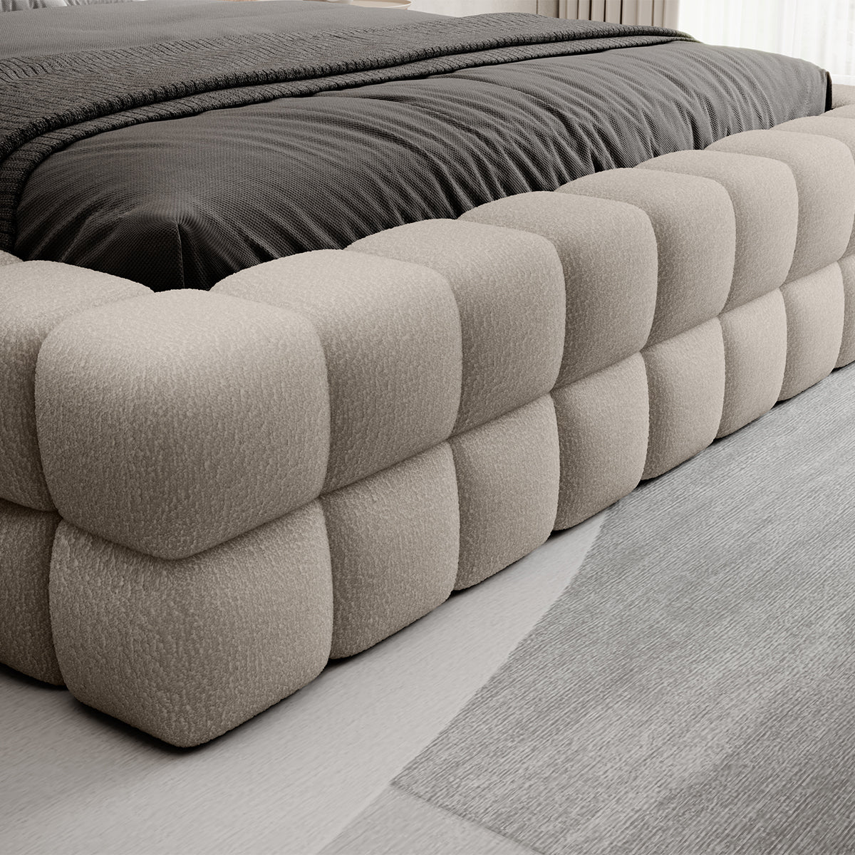 Lit coffre 180x200 sommier inclus Cloud tissu bouclette Beige - vue 4