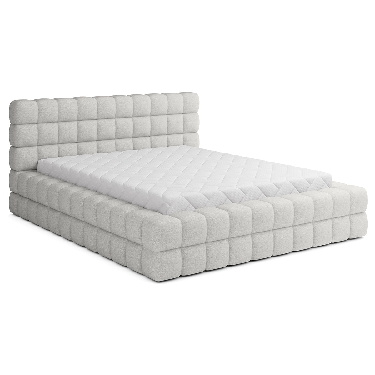 Lit coffre 160x200 sommier inclus Cloud tissu bouclette Blanc