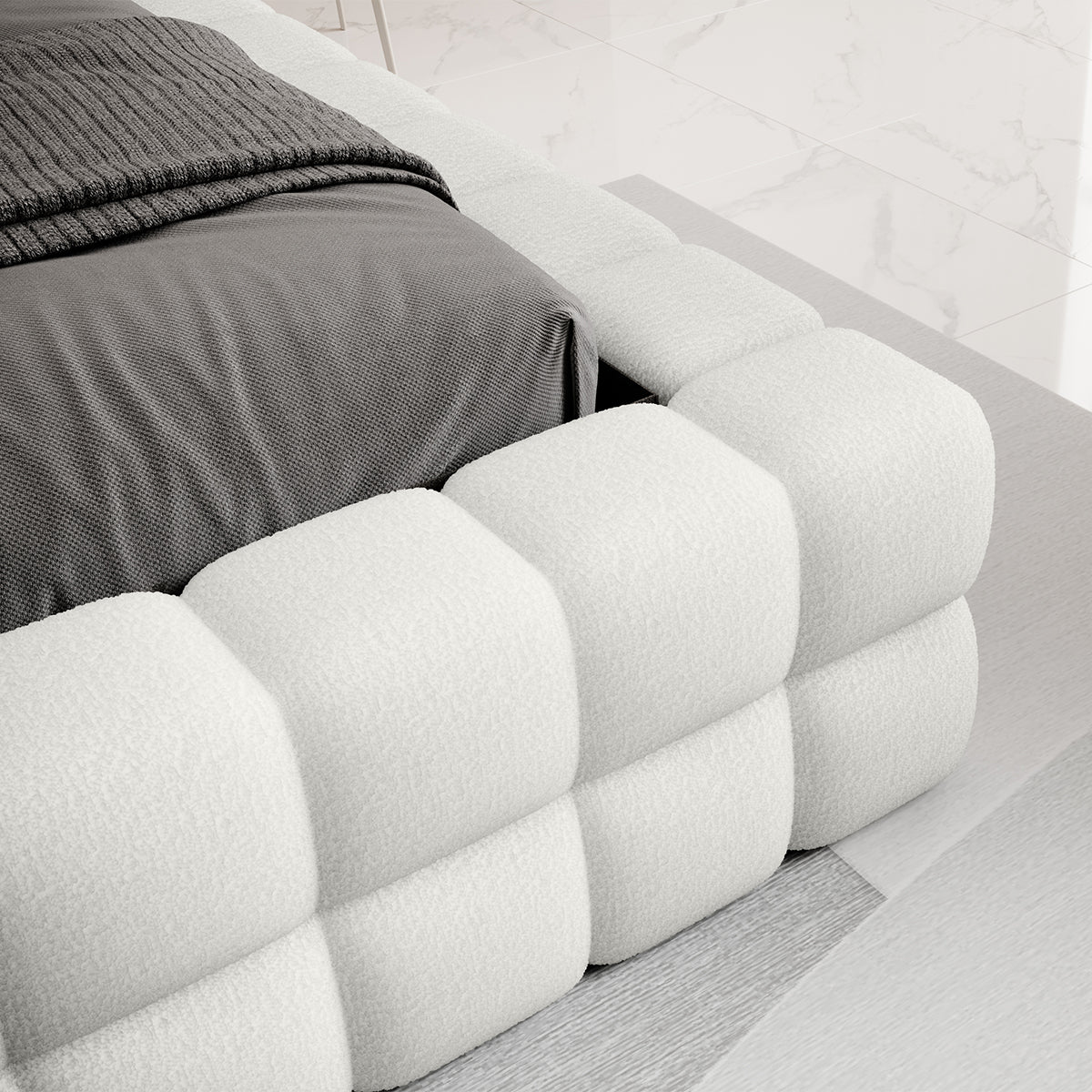 Lit coffre 160x200 sommier inclus Cloud tissu bouclette Blanc - vue 4