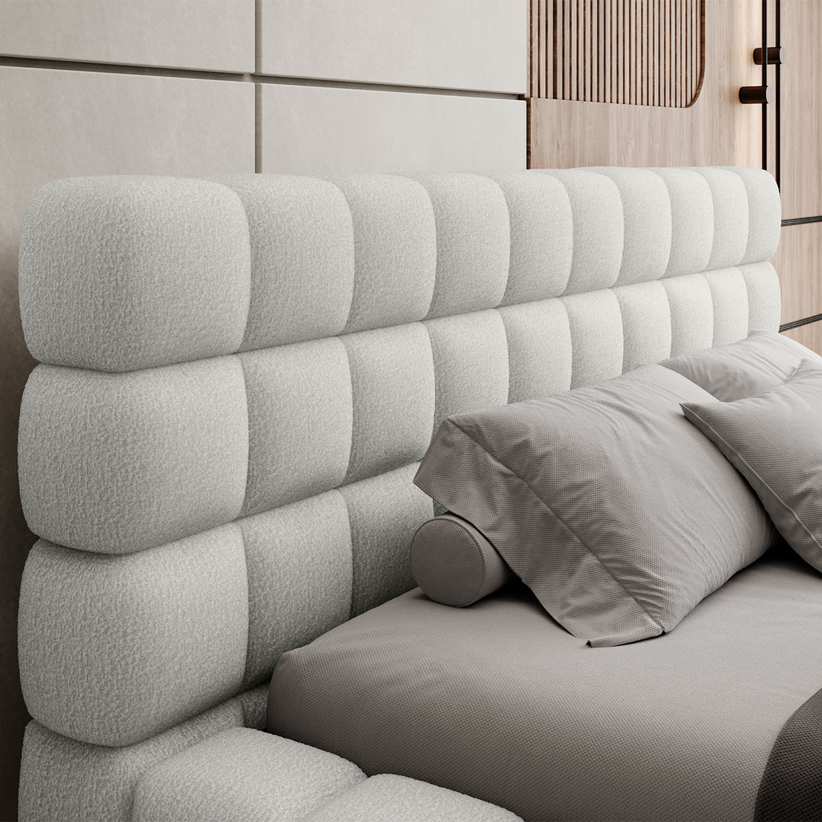 Lit coffre 160x200 sommier inclus Cloud tissu bouclette Blanc - vue 6