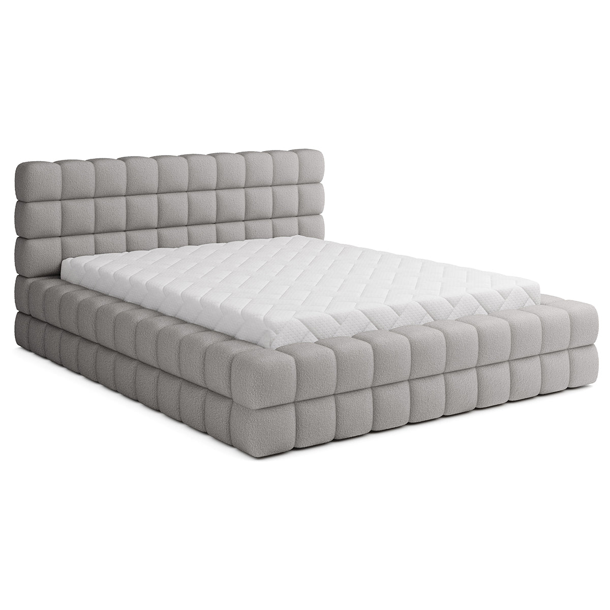 Lit coffre 160x200 sommier inclus Cloud tissu bouclette Gris