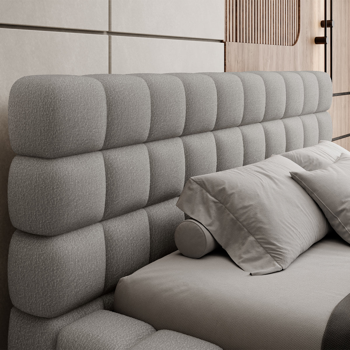 Lit coffre 160x200 sommier inclus Cloud tissu bouclette Gris - vue 6