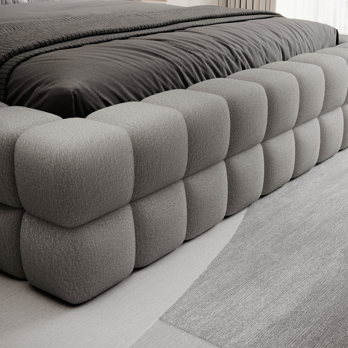 Lit coffre 160x200 sommier inclus Cloud tissu bouclette Gris - vue 4
