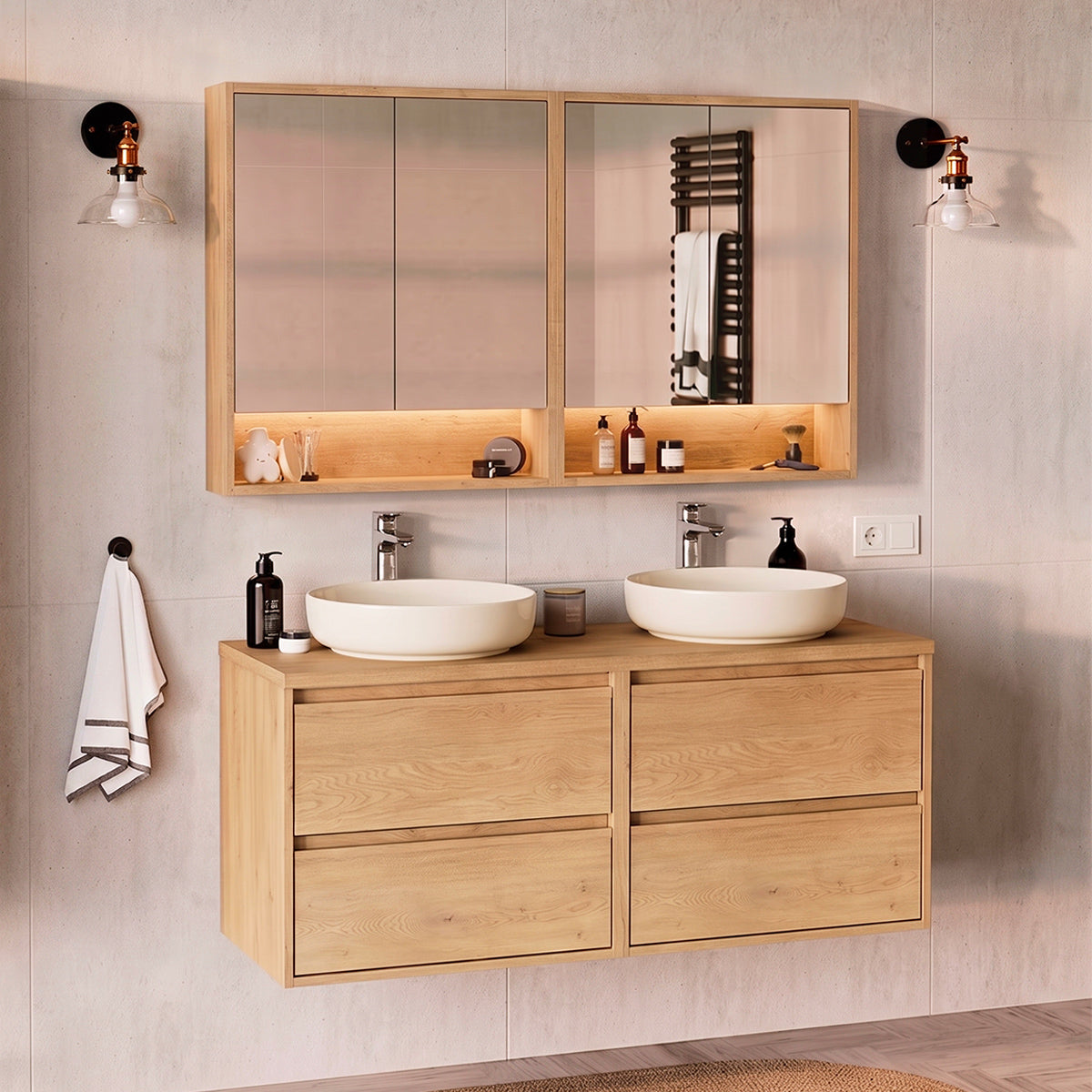 Ensemble meuble sous-vasque 120cm et armoires miroir Edmé Bois - vue 7