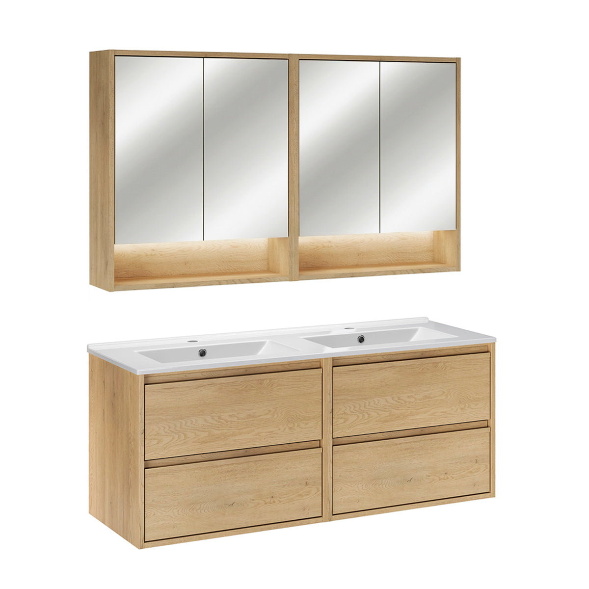 Ensemble meuble double vasque encastrée 120cm et armoires miroir Edmé Bois - vue 2