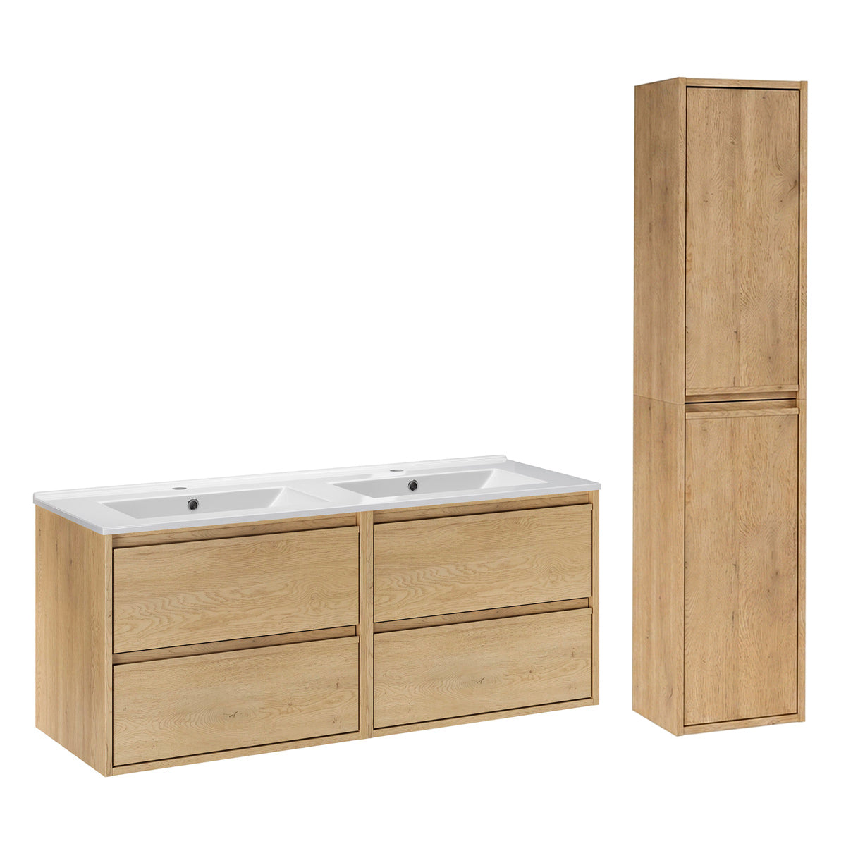 Ensemble meuble double vasque encastrée 120cm et colonne Edmé Bois - vue 2