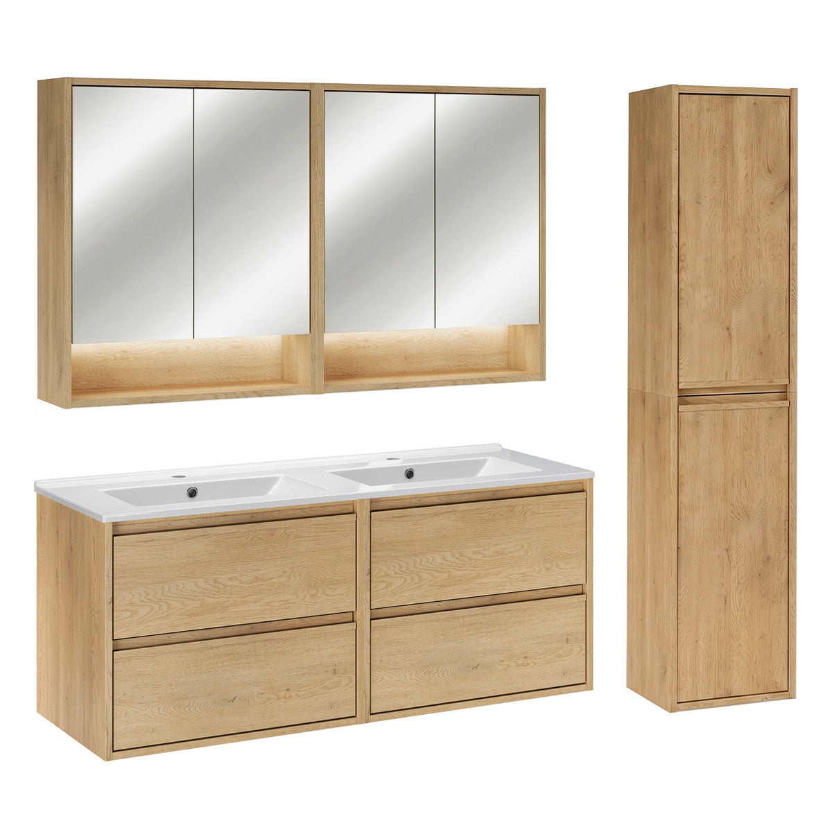 Ensemble meuble double vasque encastrée 120cm colonne et armoires miroir Edmé Bois - vue 2